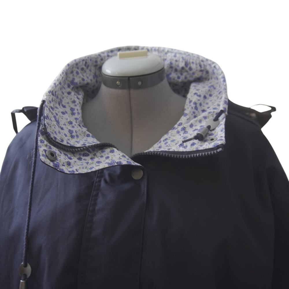 Blair 2XL Navy Rain Jacket Hidden Hood Floral Trim - Picture 9 of 16